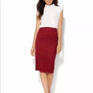 New York & Company 7th Avenue Red Herringbone Pencil Skirt 12